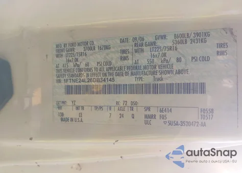 2006 Ford E-250 Commercial/Recreational из США, поврежденный, VIN 1FTNE24L26DB34145